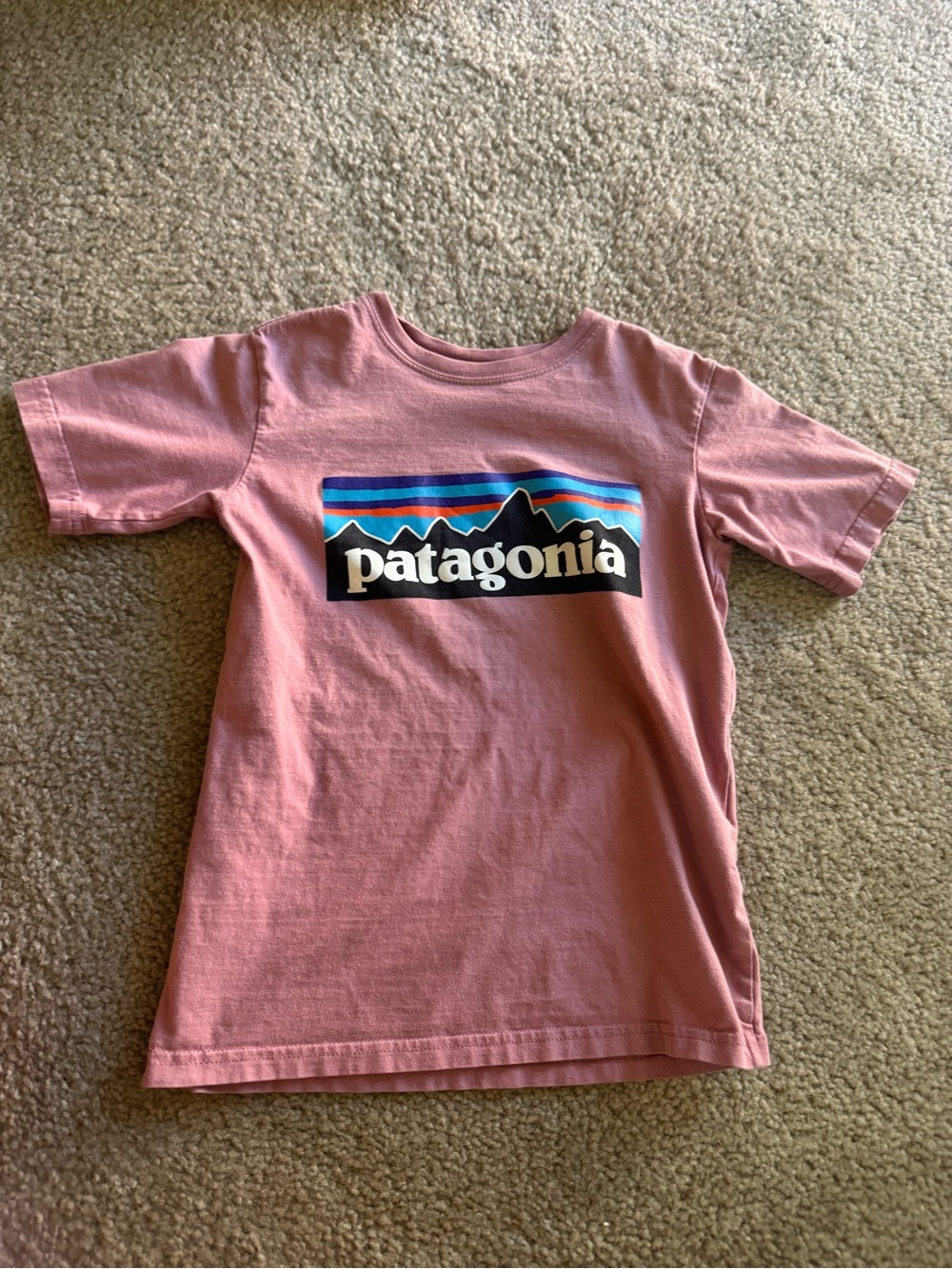 Patagonia Kids' girl Short-Sleeve Logo Tee in Dusty Rose size xs 5-6